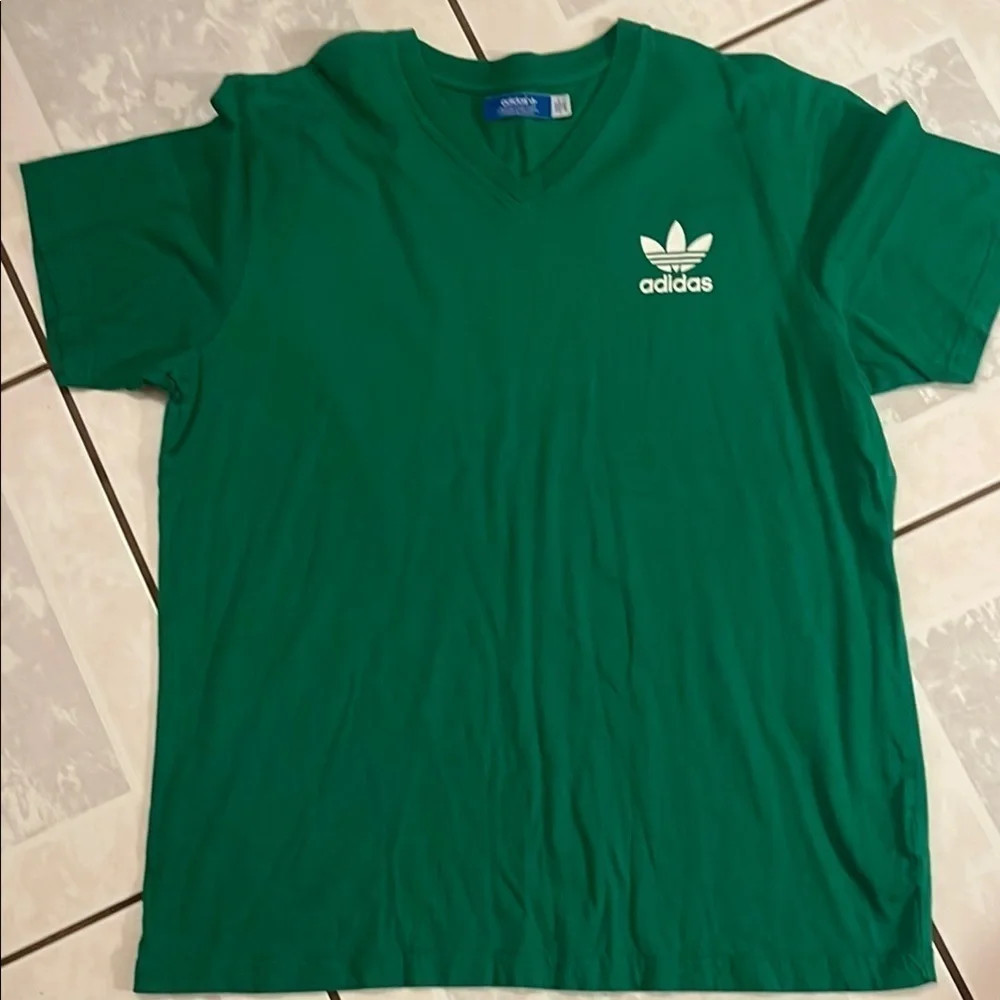 Adidas Men's Green V-Neck Shirt